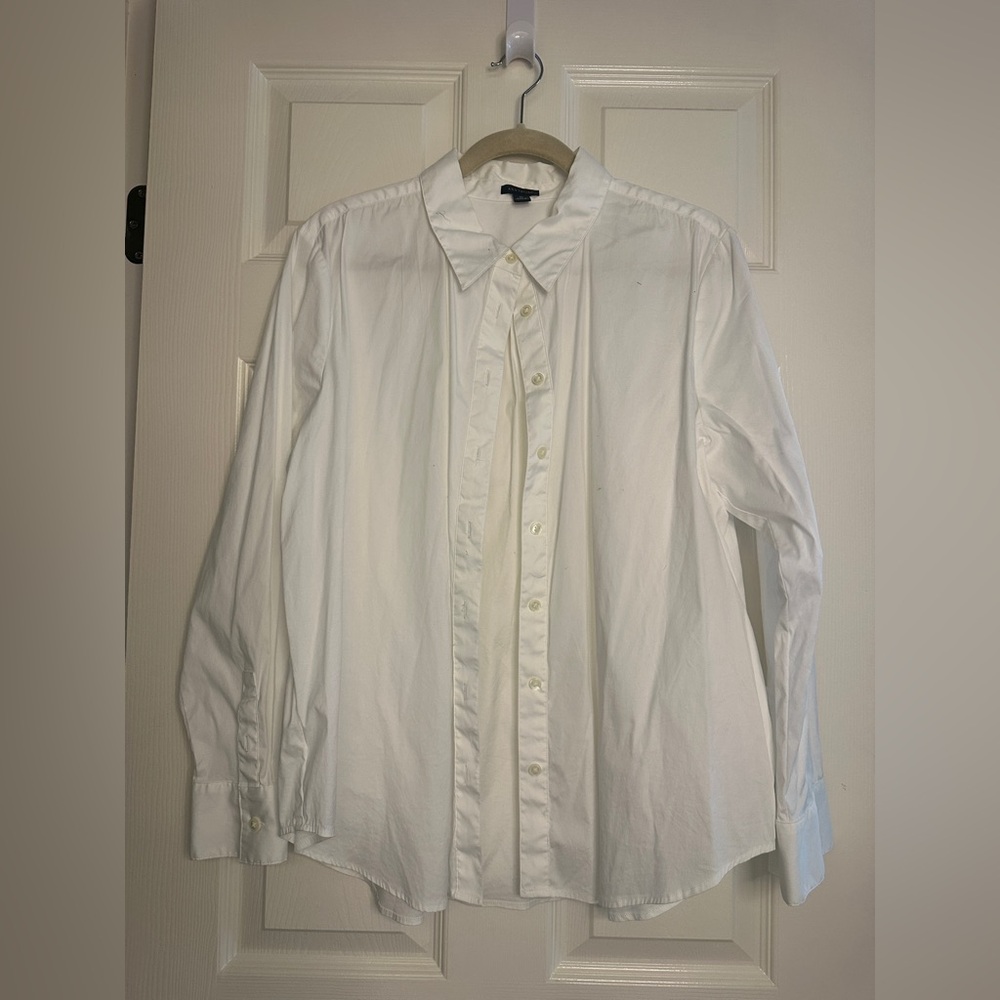 Ann Taylor Crisp White Ruffle-Trim Button Down Shirt